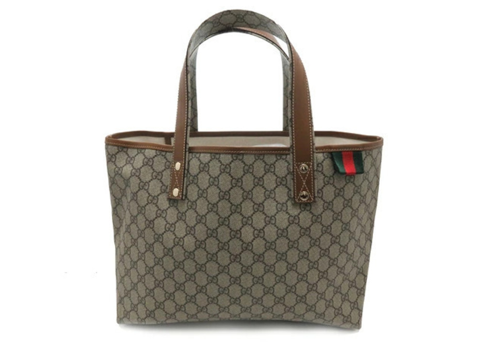Gucci Tote Bag GG Supreme Calf Leather Beige Cream Brown